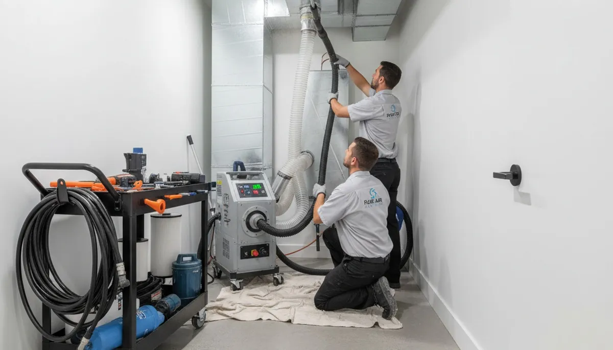 Technician cleaning air ducts for home HVAC system in El Paso TX by Five Star Cooling