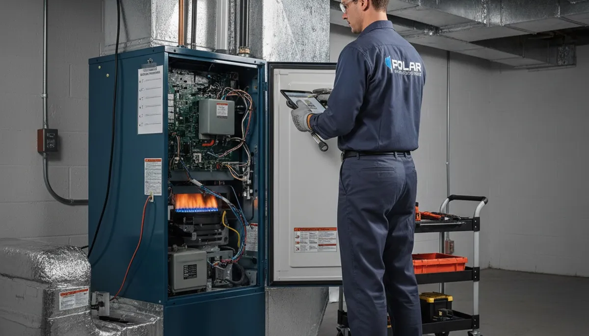 Technician performing furnace repair in El Paso, TX for Five Star Cooling heating service