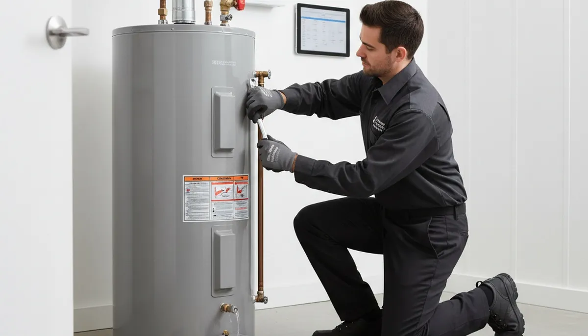 Technician repairing water heater system in El Paso, TX for Five Star Cooling service page